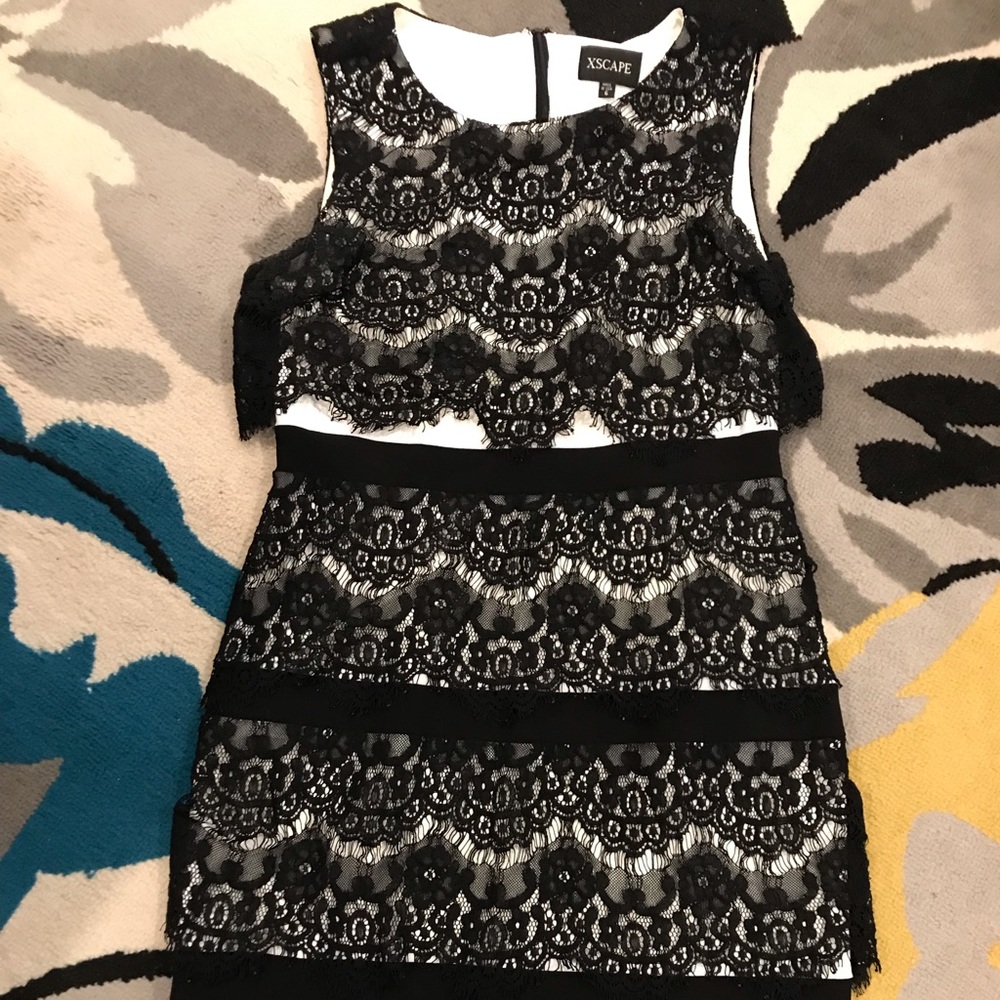 Xscape Whiteand Black Lace Dress